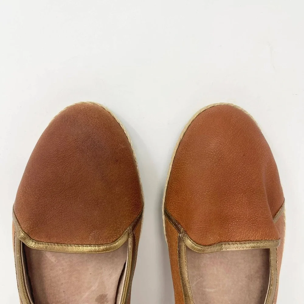 Nurture Leather Flats Wms 9.5 Rusty Brown Espadrille Gold Trim Boho Western‎